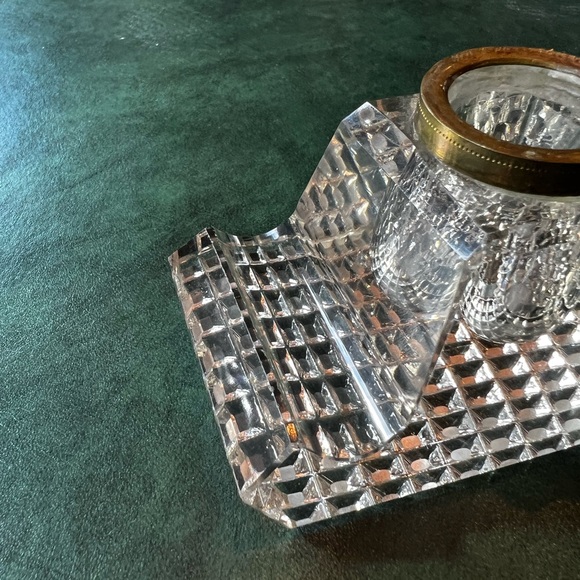 Antique Vintage Cut Glass Inkwell with Brass Hardware - Picture 3 of 9
